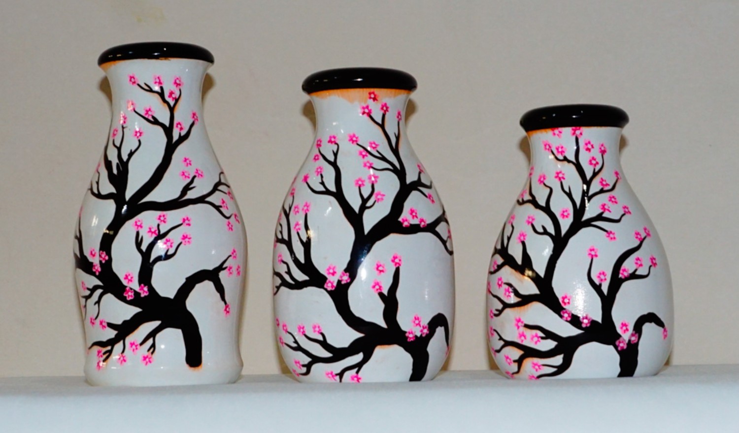 Channapatna Wooden - Black & White Art Work Decorative Cute Pot set of 3